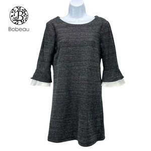 Bobeau‎ Womens Petite Medium Black & White Crew Knit 3/4 Bell Sleeve Shift Dress